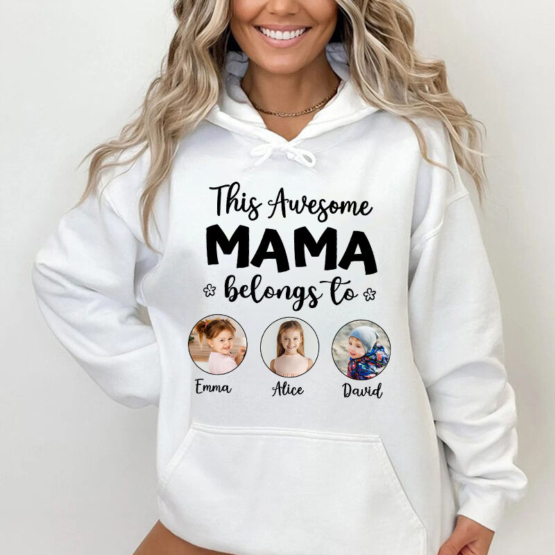 Gepersonaliseerde hoodie This Awesome Mama Belongs To met aangepaste foto's Perfect Moederdagcadeau