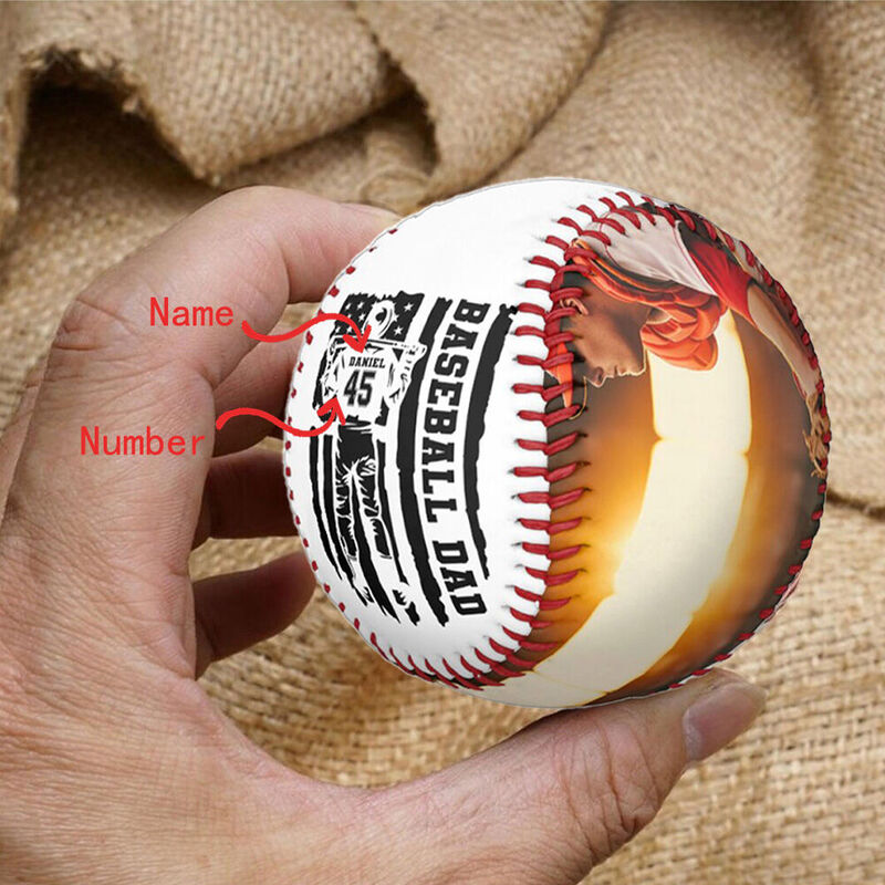 Gepersonaliseerde honkbal met naam en nummer voor papa