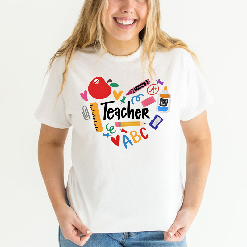 Personalisiertes T-shirt Roter Apfel Schulbedarf Buntes Design Zurück zur Schule Geschenk für Lehrer