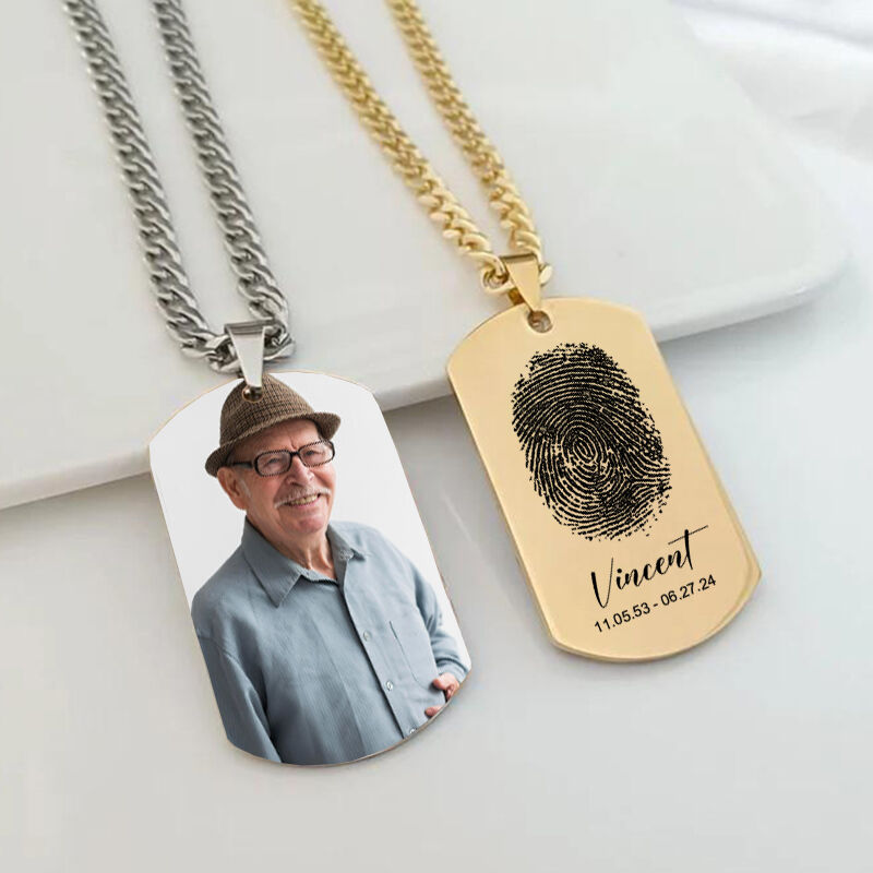 Personalized Dog Tag Necklace Custom Photo And Fingerprint Memorial Gift