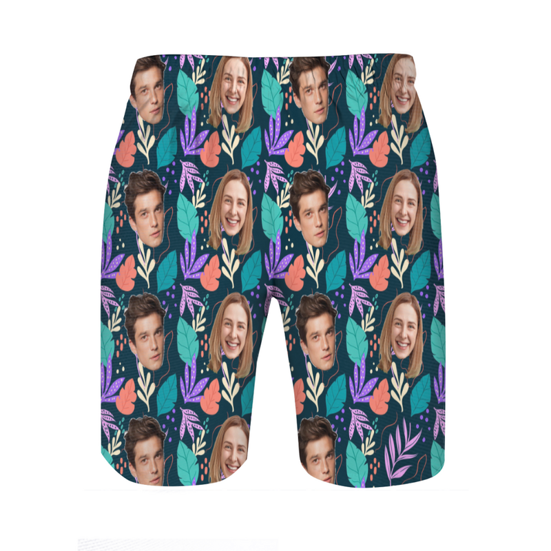 Personalized Picture Men's Beach Shorts with Beautiful Leaves Pattern Perfect Present for Family