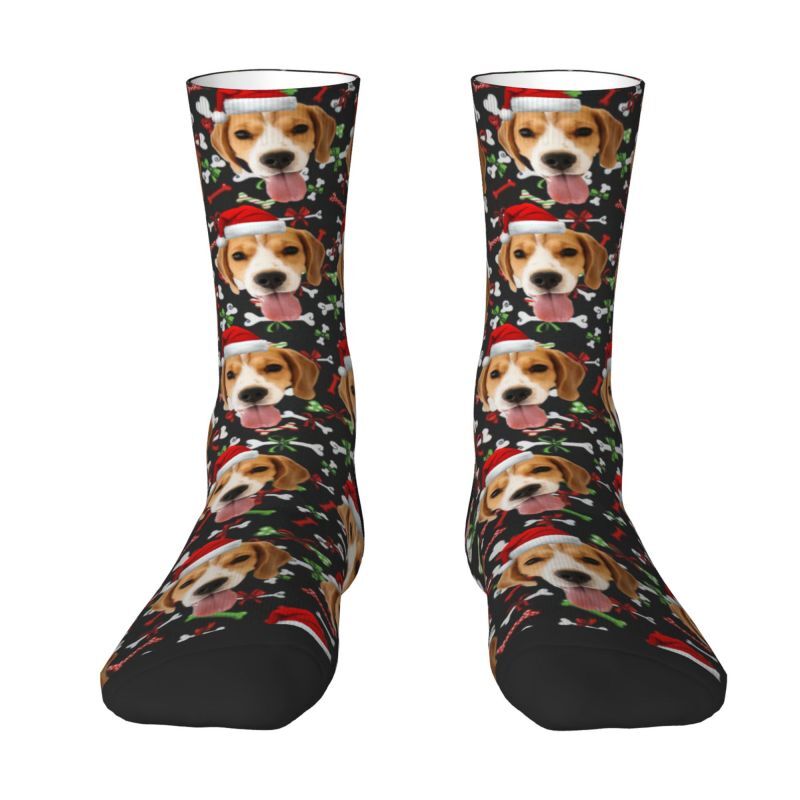 Chaussettes de visage personnalisées Photo d'animal de compagnie personnalisée portant un chapeau de Noël Cadeau pour les amoureux des animaux