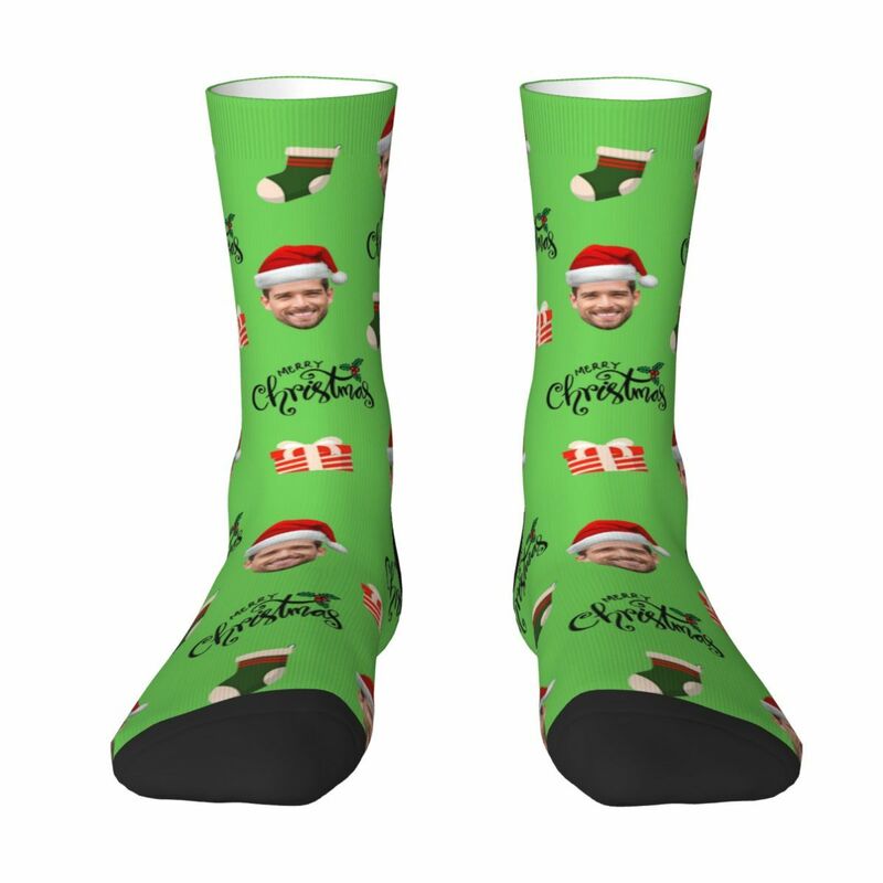 "Merry Christmas" Custom Face Socks Add Photo Christmas Gift for Friends