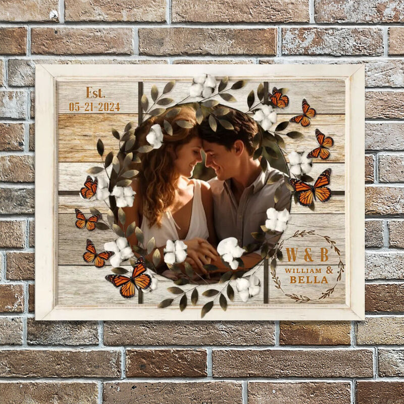 Personalized Picture Canvas Wall Art with Butterflies Pattern Romantic Gift for Sweet Couples