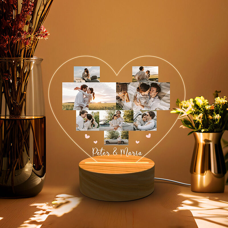 Personalized Picture Night Light Heart Shaped Pattern Romantic Gift for Valentine's Day