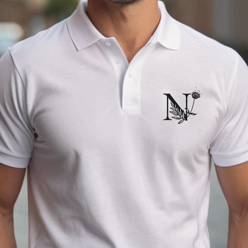 Personalized Floral Letter Embroidered Polo Shirt Stylish Gift for Friends