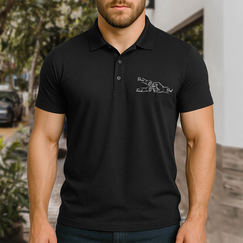 Personalized Name Embroidered Polo Shirt with Fist Pattern Fun Gift for Family