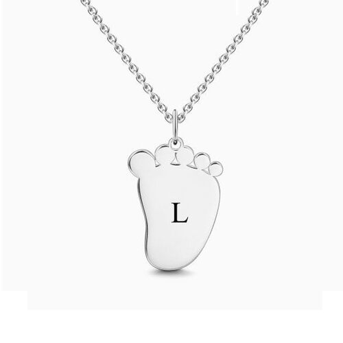 Cute Baby Foot Initial Necklace With Engraving