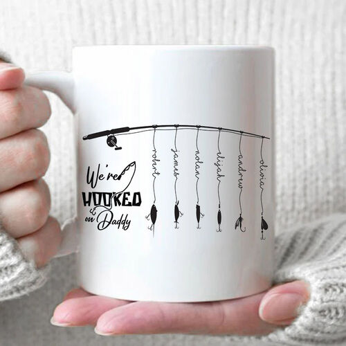 Personalized Mug with Custom Name Fishing Pattern Gift for Daddy