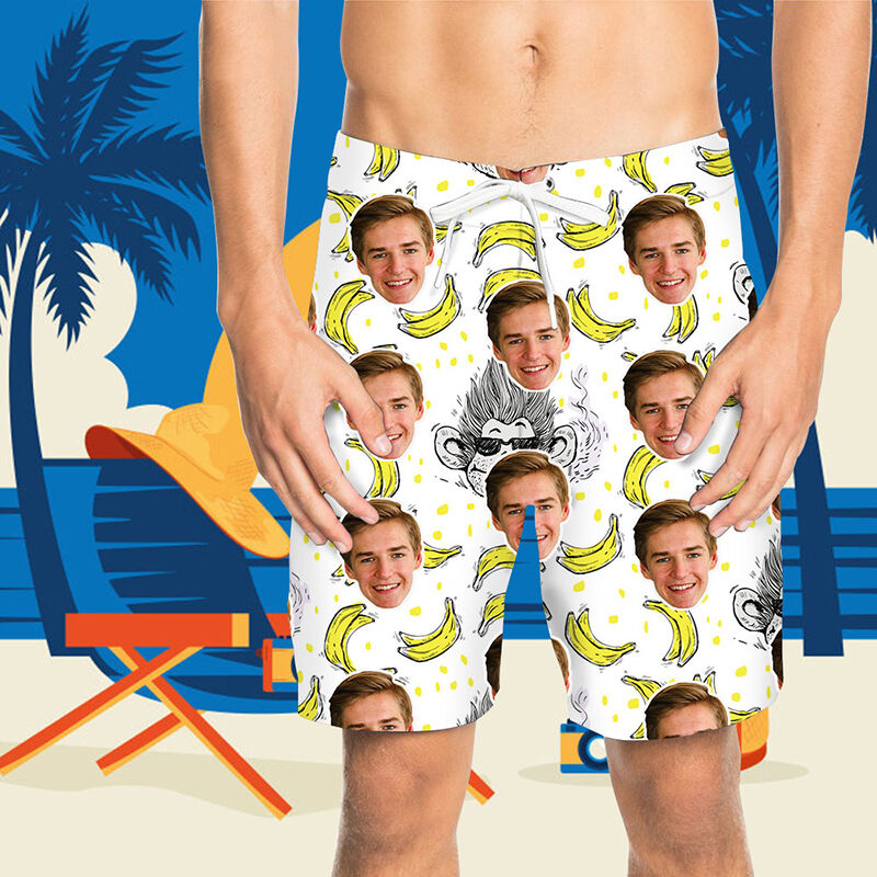 Custom Face Small Banana Men's Beach Shorts