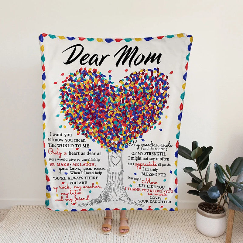 Personalized Flannel Letter Blanket Colorful Tree Pattern Blanket Gift from Daughter for Mom