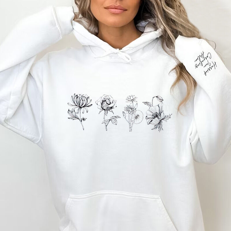 Personalized Hoodie with Custom Name and Flower for Mother's Day