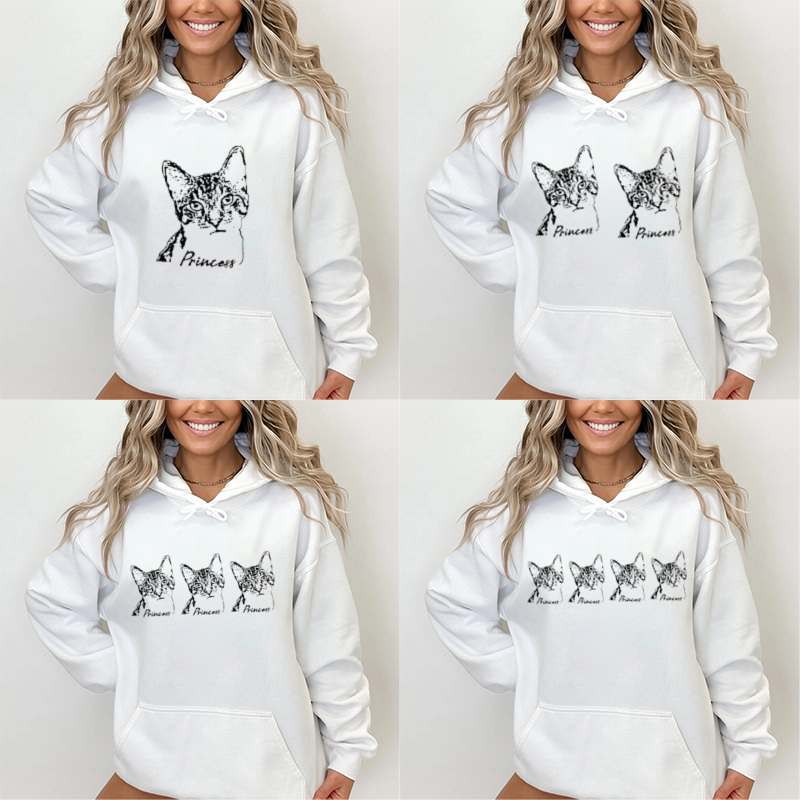 Personalized Hoodie with Custom Pet Sketch Picture and Name for Pet-loving Mom