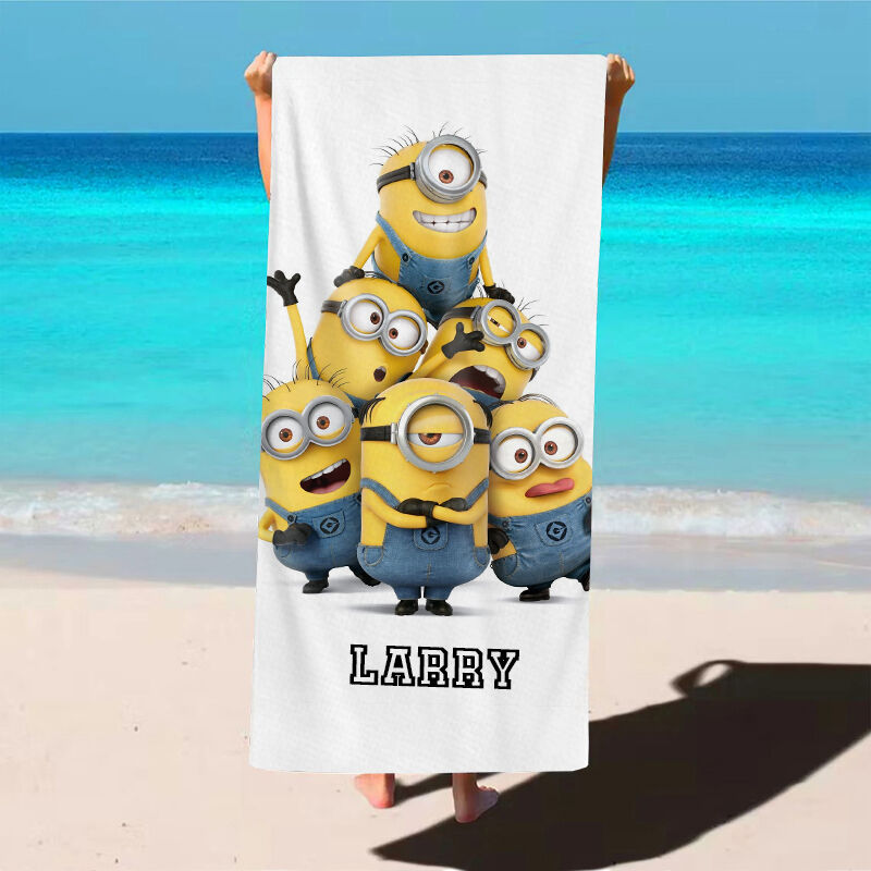 Personalized Name Bath Towel with Cute Cartoon Big Eyes Pattern Amazing Gift for Kids