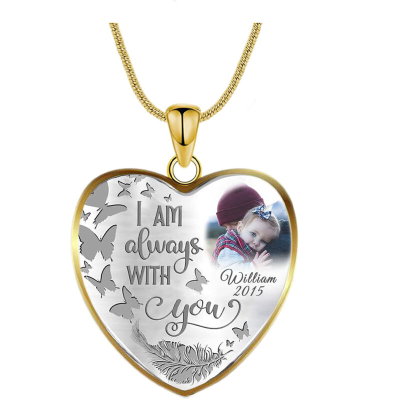 Personalized I Am Always With You Butterfly Memorial Photo Necklace