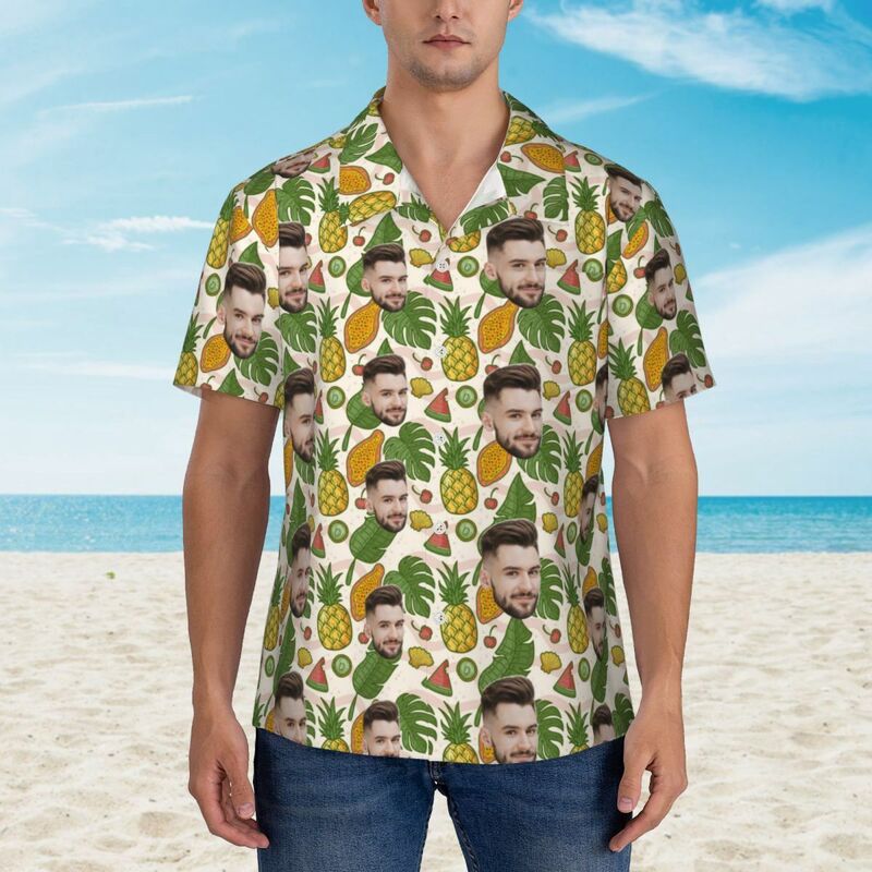 Camisa hawaiana personalizada con estampado de frutas tropicales para regalar a la familia