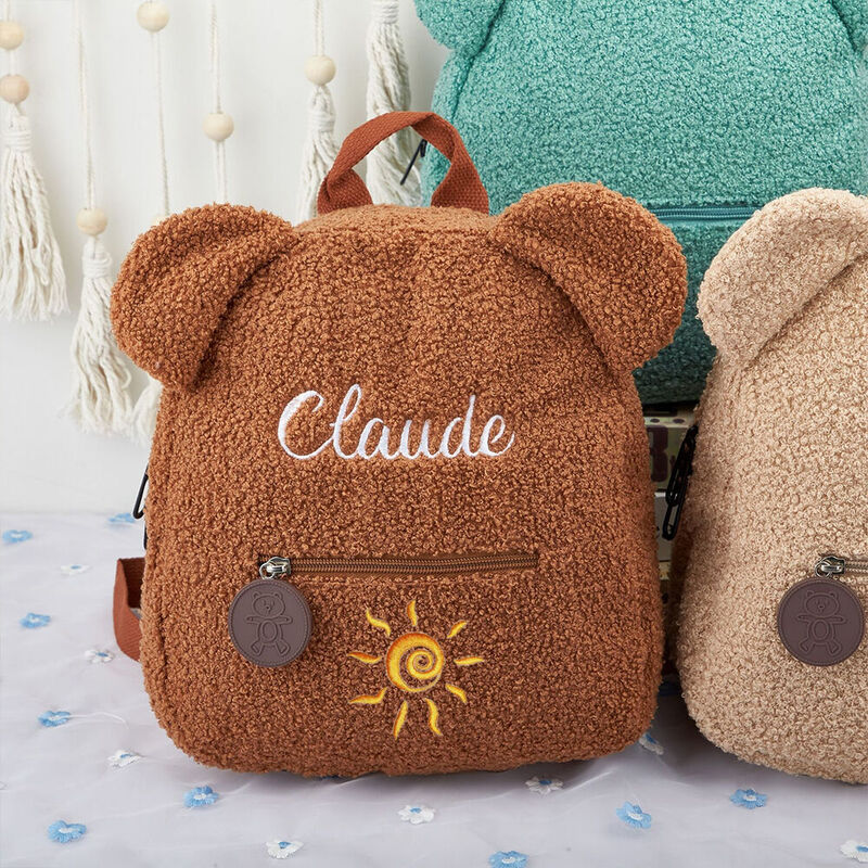 Personalized Teddy Bear Kids Backpack with Embroidered Sun for Kids