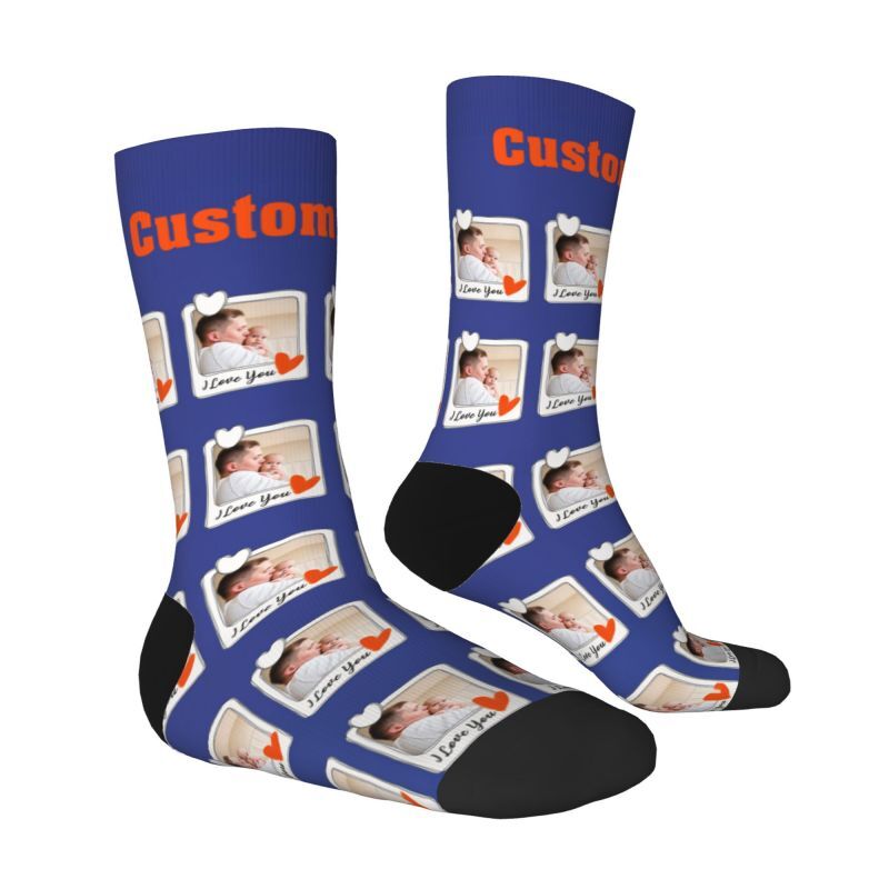 Chaussettes personnalisées avec photo et texte pour cadeau de fête des pères pour papa