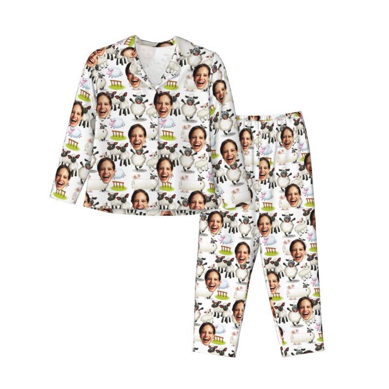 Personalized Pajamas Custom Photo Cute Sheep Cartoon Pattern Design Playful Gift for Family