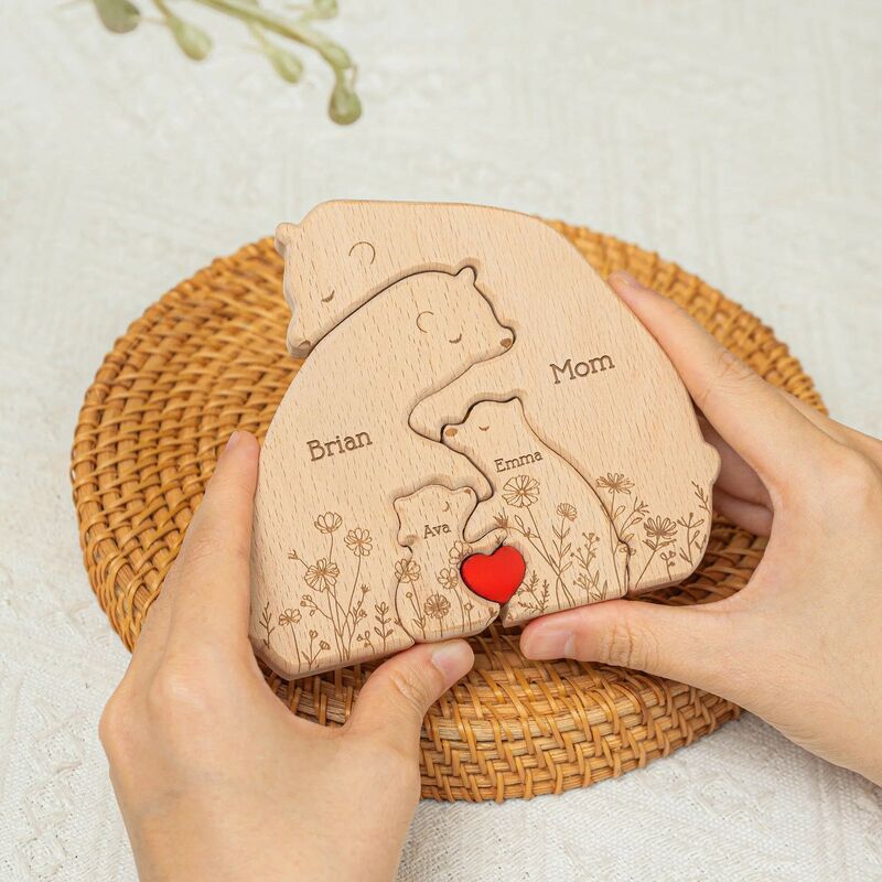 Personalized Wooden Family Puzzle with Small Flowers Lovely Gift for Family
