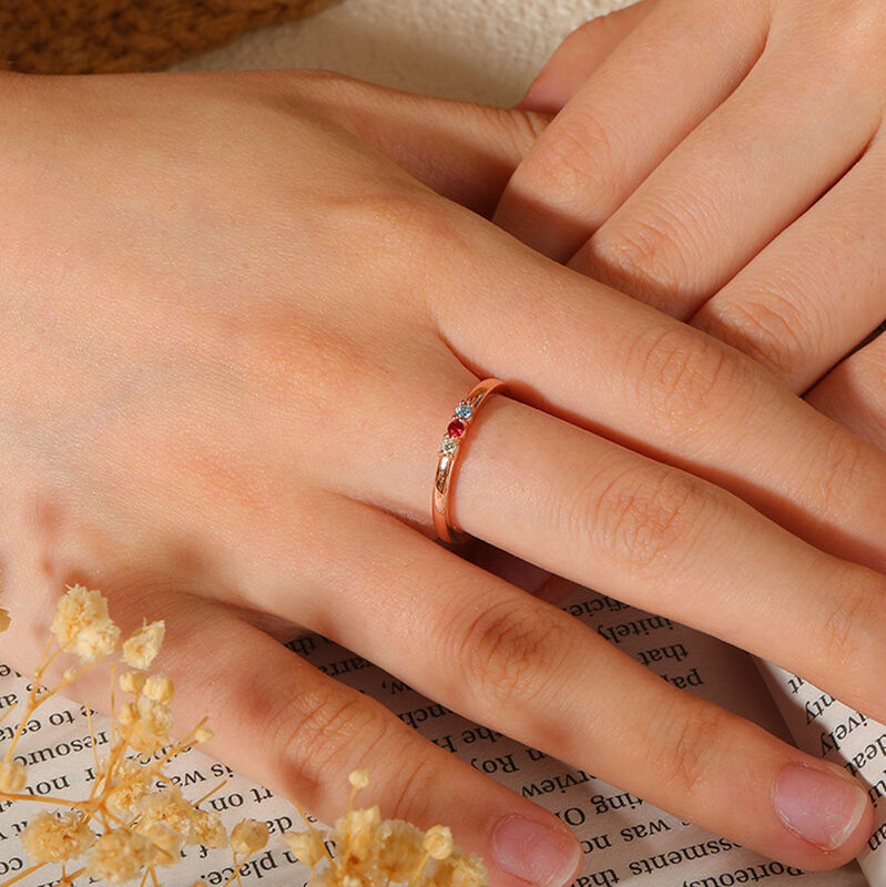 Bague personnalisée à 2 pierres de naissance Cadeau exquis pour la fête des mères
