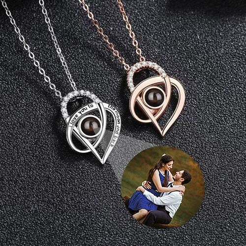 Sterling Silver Personalized Photo Projection Necklace-Double Heart