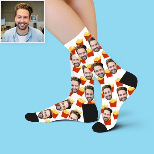 Calcetines personalizados con foto de la cara de papas fritas para amigos