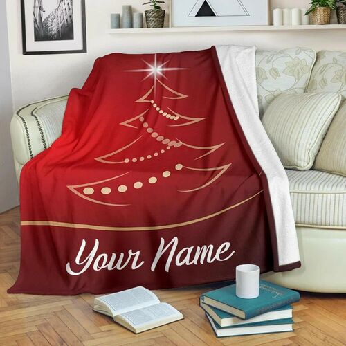 Custom Name Blanket with Christmas Tree Pattern Heartwarming Christmas Gift