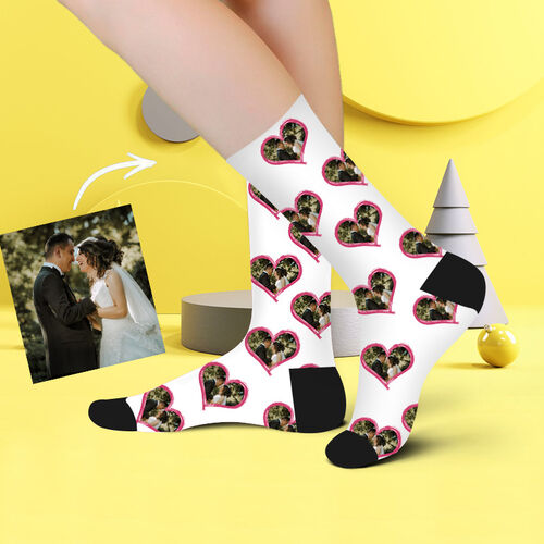 Custom Face Heart Picture Socks Gift for Couple