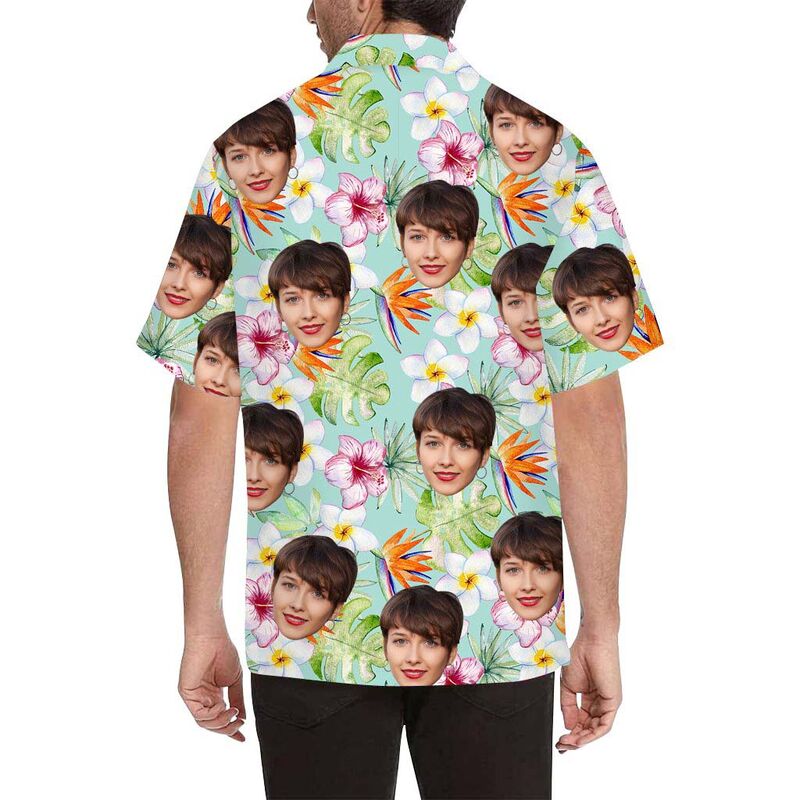 Chemise hawaïenne imprimée sur tout le corps pour hommes, avec visage personnalisé, hibiscus et jonquille