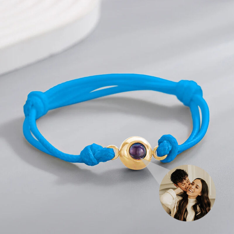Custom Photo Bracelet with Blue Cord