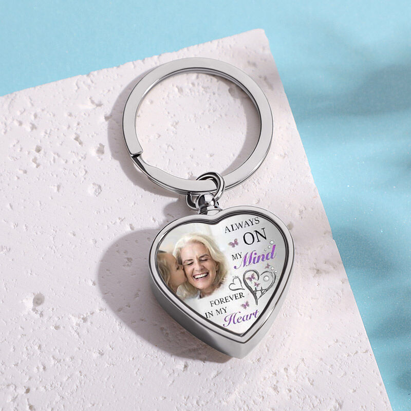 Always On My Mind & Forever In My Heart Custom Picture Urn Keychain
