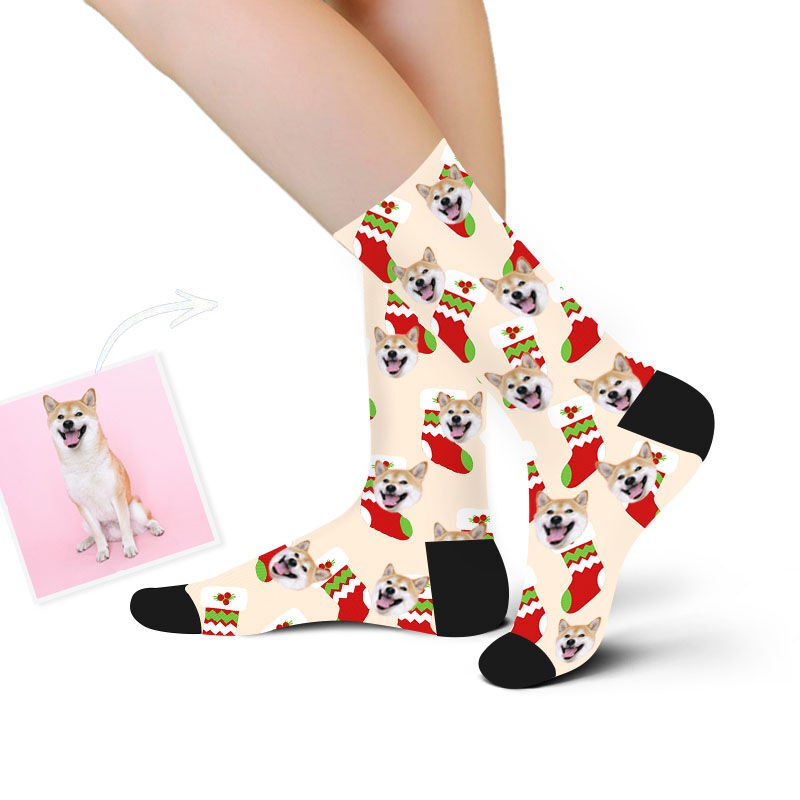Calcetines con foto de cara divertida de perro con dibujo animado regalo para navidad