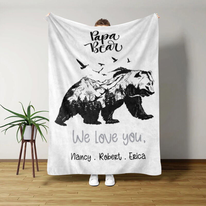 Personalized Name Blanket with Bear Pattern Great Father's Day Gift
