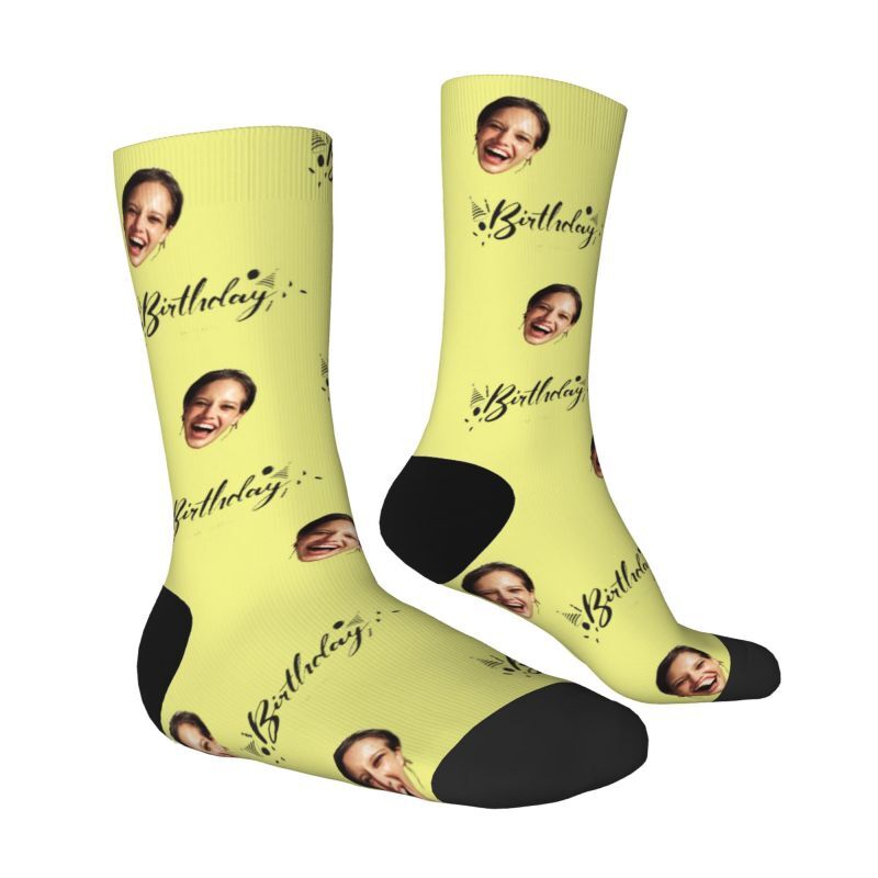 Personalized Face Socks Printed with "Happy Birthday"