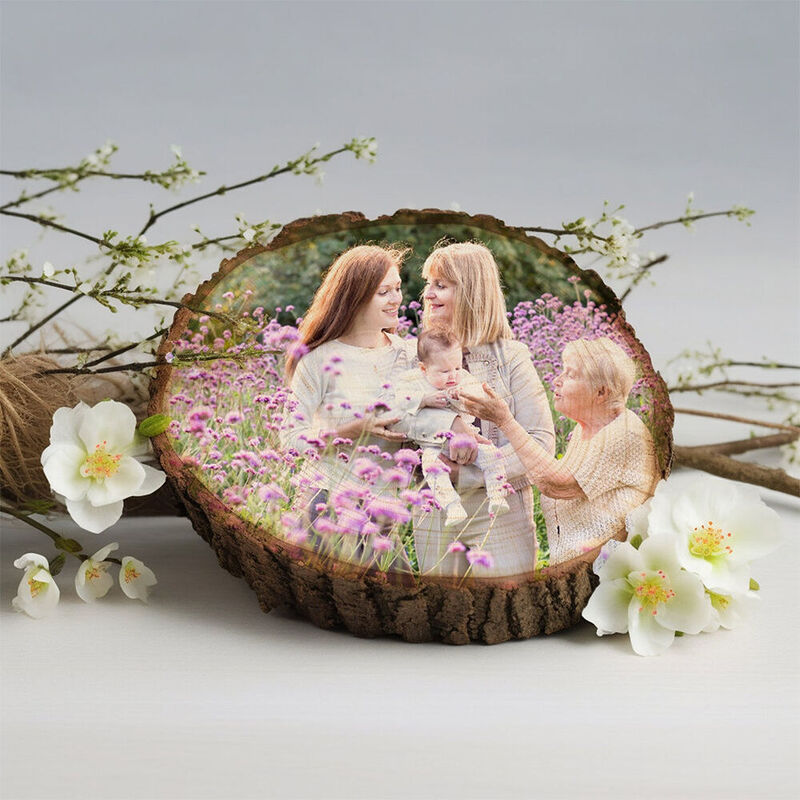 Personalized Wooden Oval Photo Frame Add Name Family Photo Wood Slice