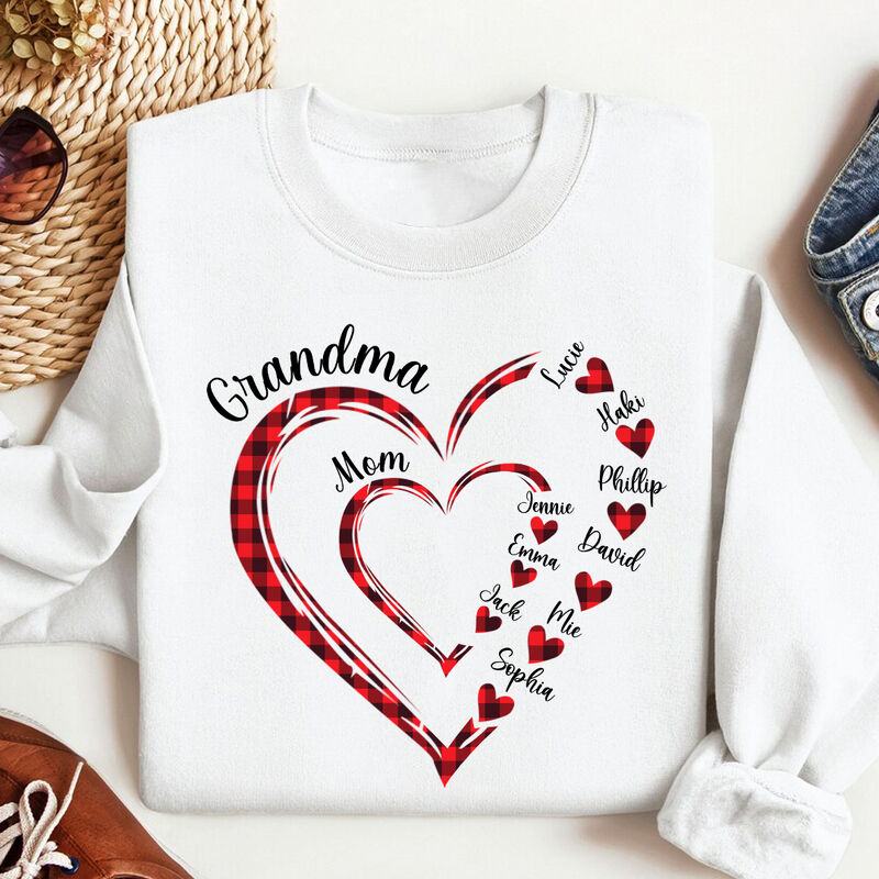 Personalized Sweatshirt Grandma and Mom Heart Loop Design Meaningful Gift for Mother's Day