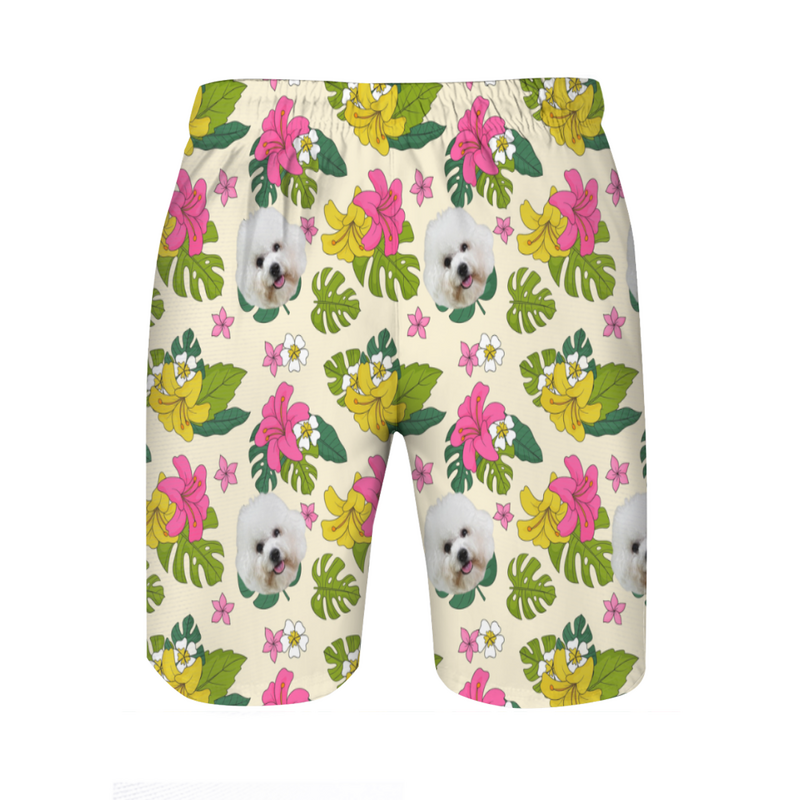 Personalized Picture Men's Beach Shorts with Pink Flowers Pattern Best Holiday Gift for Family