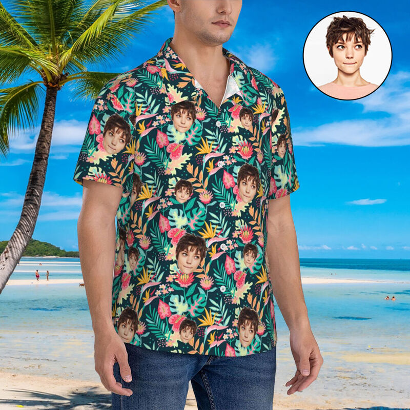 Camicia personalizzata da uomo in stile tropicale con stampa di foto di foglie per lui