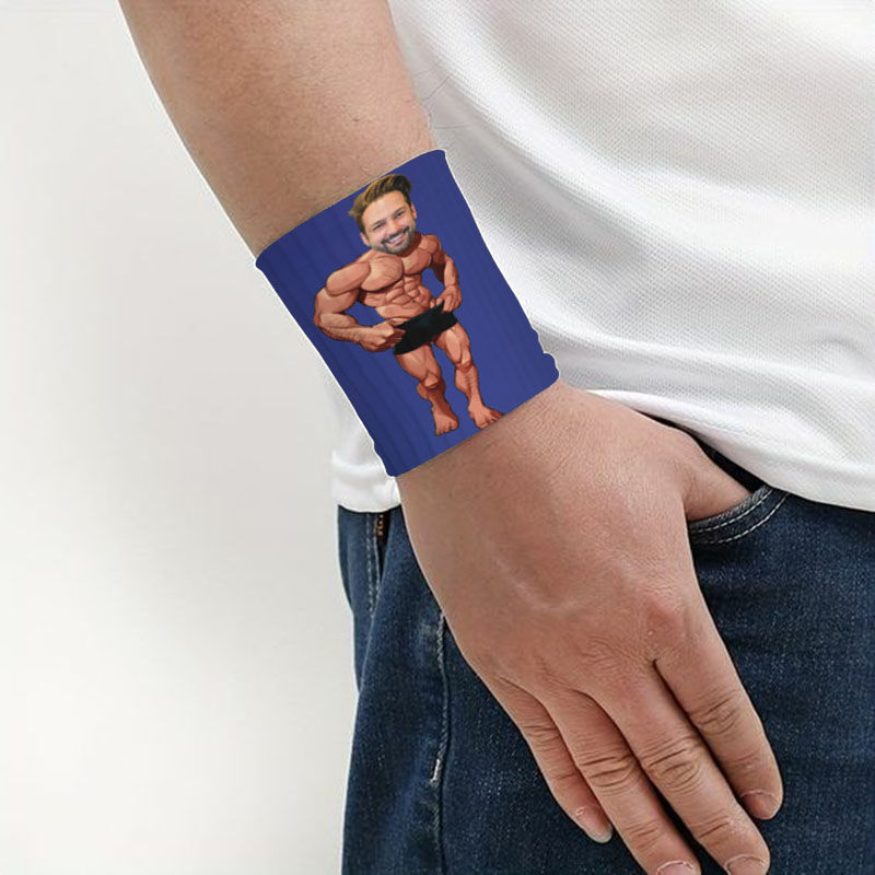Personalized Sports Wristband Muscle Man Custom Photo Design Funny Gift for Him Sports Lover