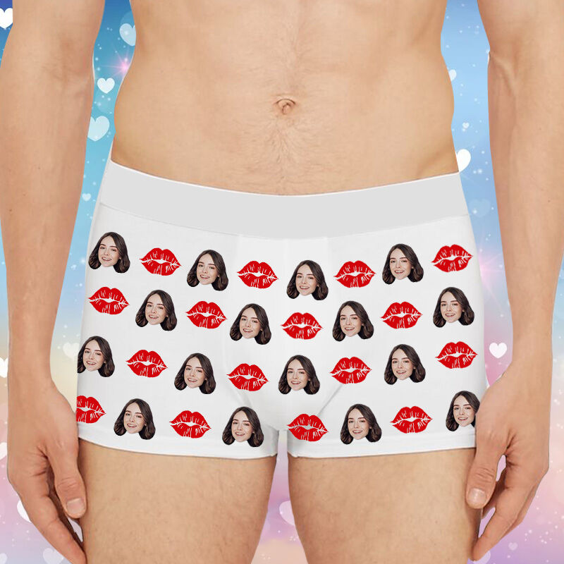 Personalized Picture Men's Underwear Boxer Briefs With Red Mouth Pattern Surprising Valentine's Day Present