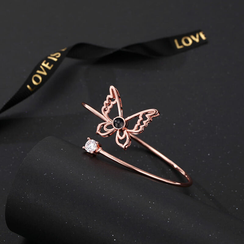 Gepersonaliseerde Projectie Armband Met Vlinder Hanger Prachtig Cadeau Voor Vrouw