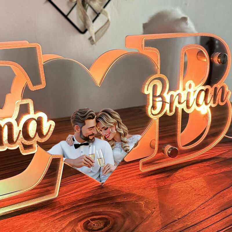 Personalized Cartoon Photo Style Mirror Lamp Sweet Gift for Couples