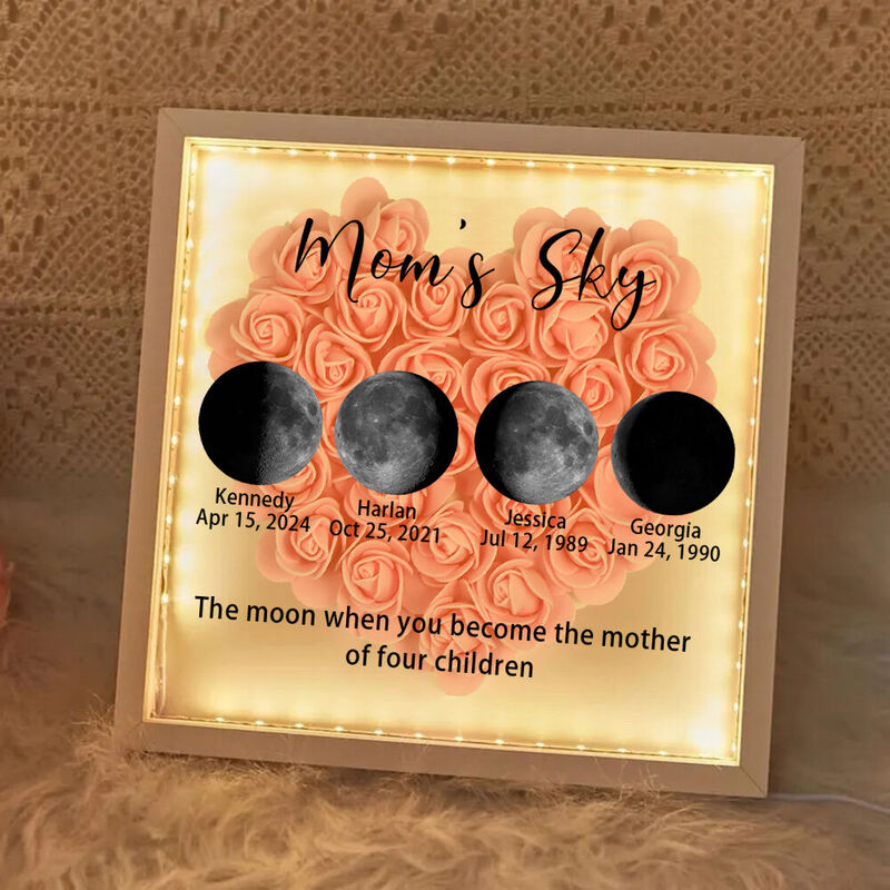 Personalized Moon Phase Flower Shadow Box Photo Frame with Light Mother's Day Gift