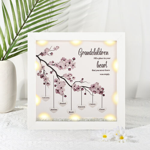 "Grandchildren Fill A Place in Your Heart" Personalized Night Light Family Tree Frame