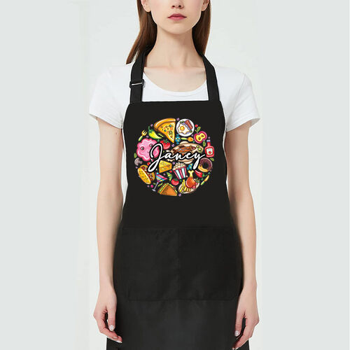 Custom Name Apron with Food Pattern Creative Gift for Family