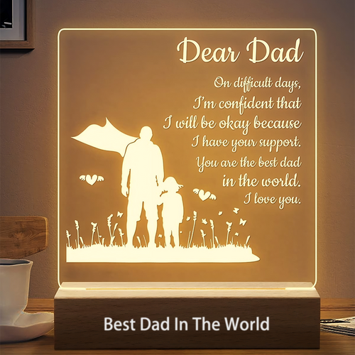Personalized Acrylic Plaque Lamp Silhouette of Dad and Kid with Love Letter for Super Dad
