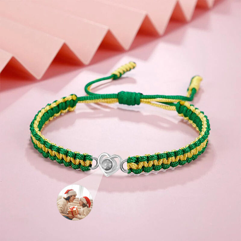 Personalised Projection Bracelet Green and Yellow Braided Rope for Lover