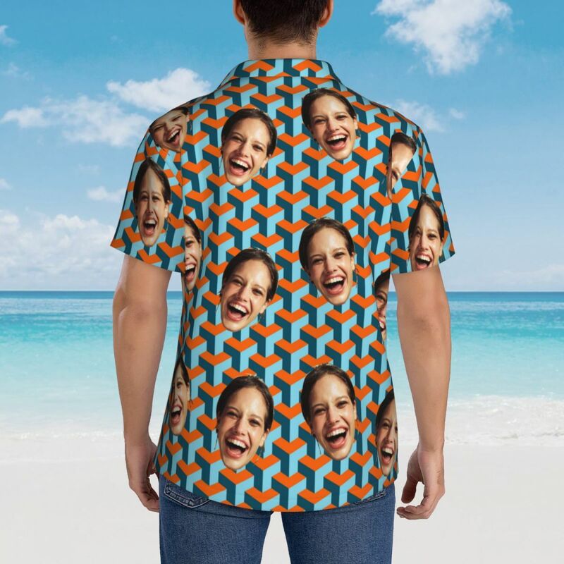 Personalizada Camisa Hawaiana Geométrica 3D Cubo Patrón Retro Diseño Regalos