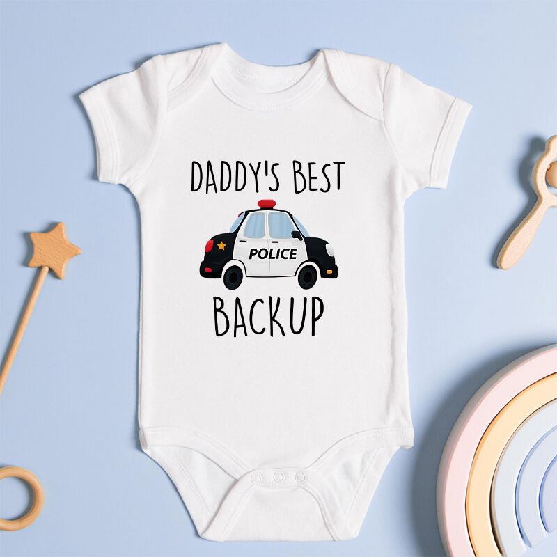 Personalized Baby Onesie Daddy's Best Backup Police Car Design Creative Baby Shower Gift for Police Dad